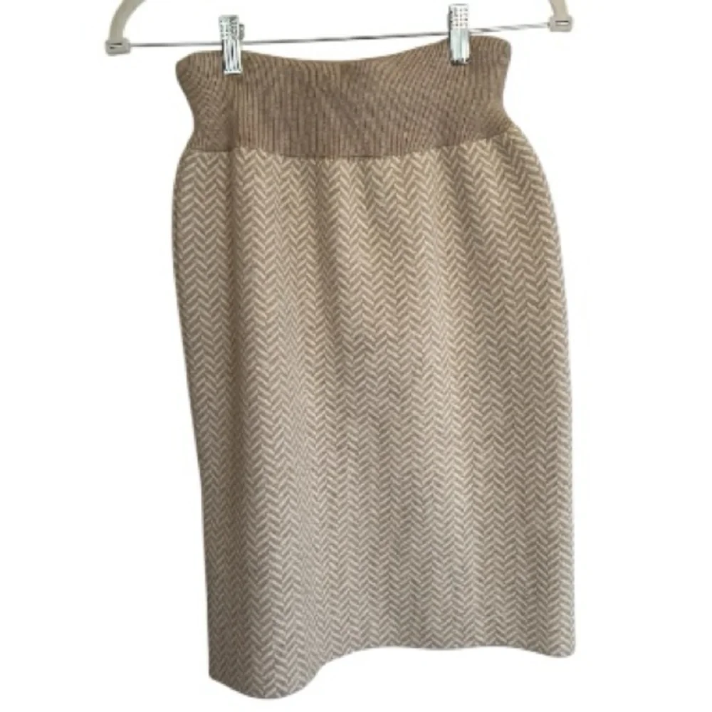 Pistache Neutral Herringbone Skirt - Beige - Size M